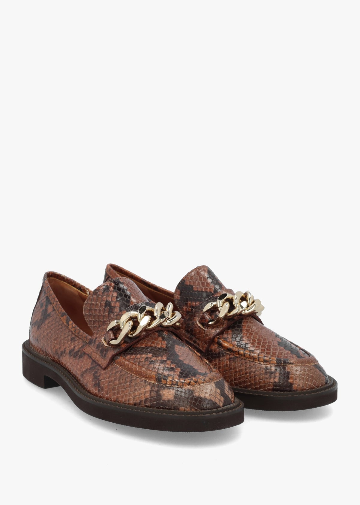 Tan Leather Reptile Loafers