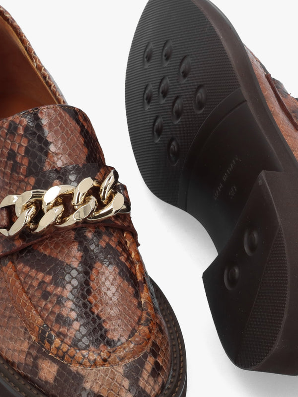 Tan Leather Reptile Loafers