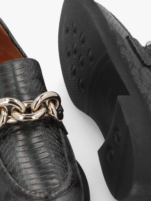 Green Leather Reptile Loafers