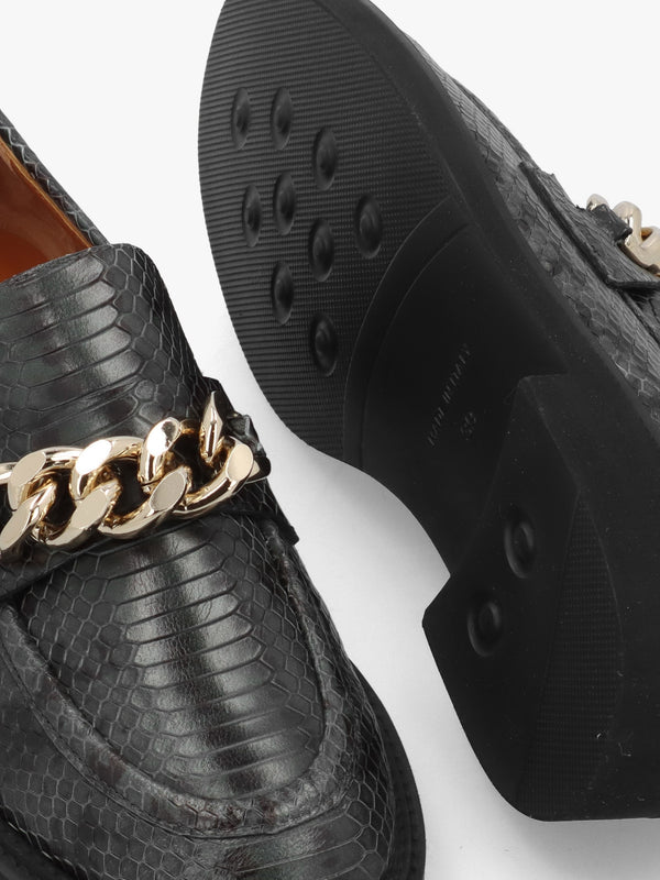 Green Leather Reptile Loafers