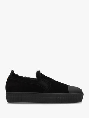 Black Suede Faux Fur Lined Pumps