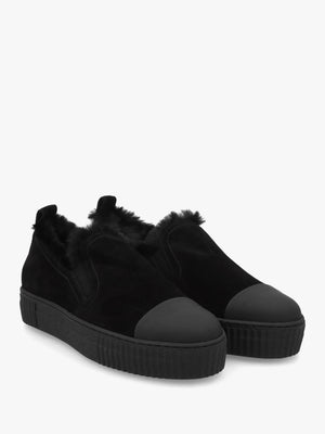 Black Suede Faux Fur Lined Pumps