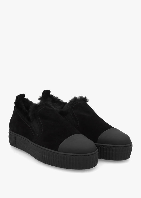 Black Suede Faux Fur Lined Pumps
