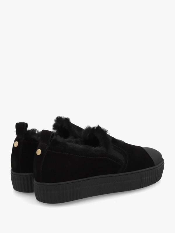 Black Suede Faux Fur Lined Pumps