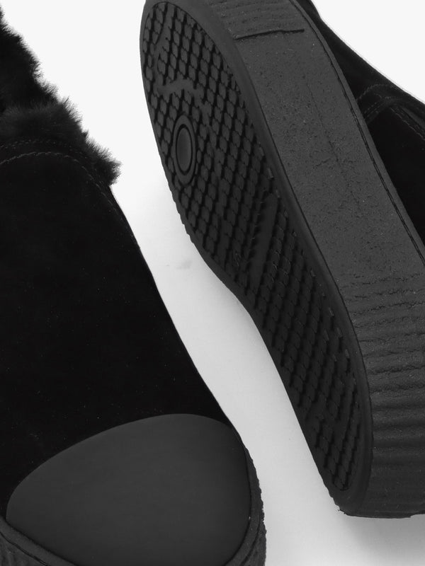 Black Suede Faux Fur Lined Pumps