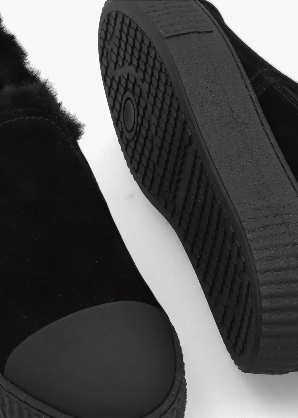 Black Suede Faux Fur Lined Pumps