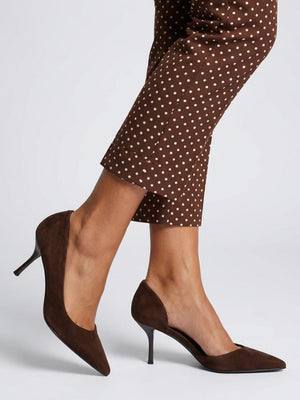 Emma D’Orsay Brown Suede Mid Heel Court Shoes