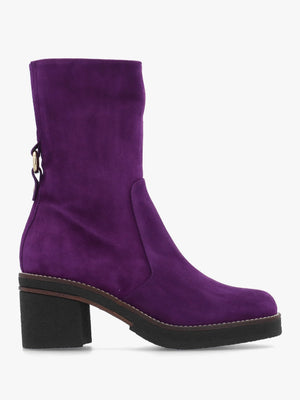 Purple Suede Block Heel Calf Boots