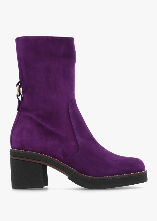 Purple Suede Block Heel Calf Boots