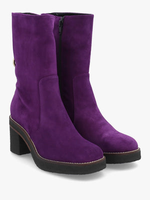 Purple Suede Block Heel Calf Boots