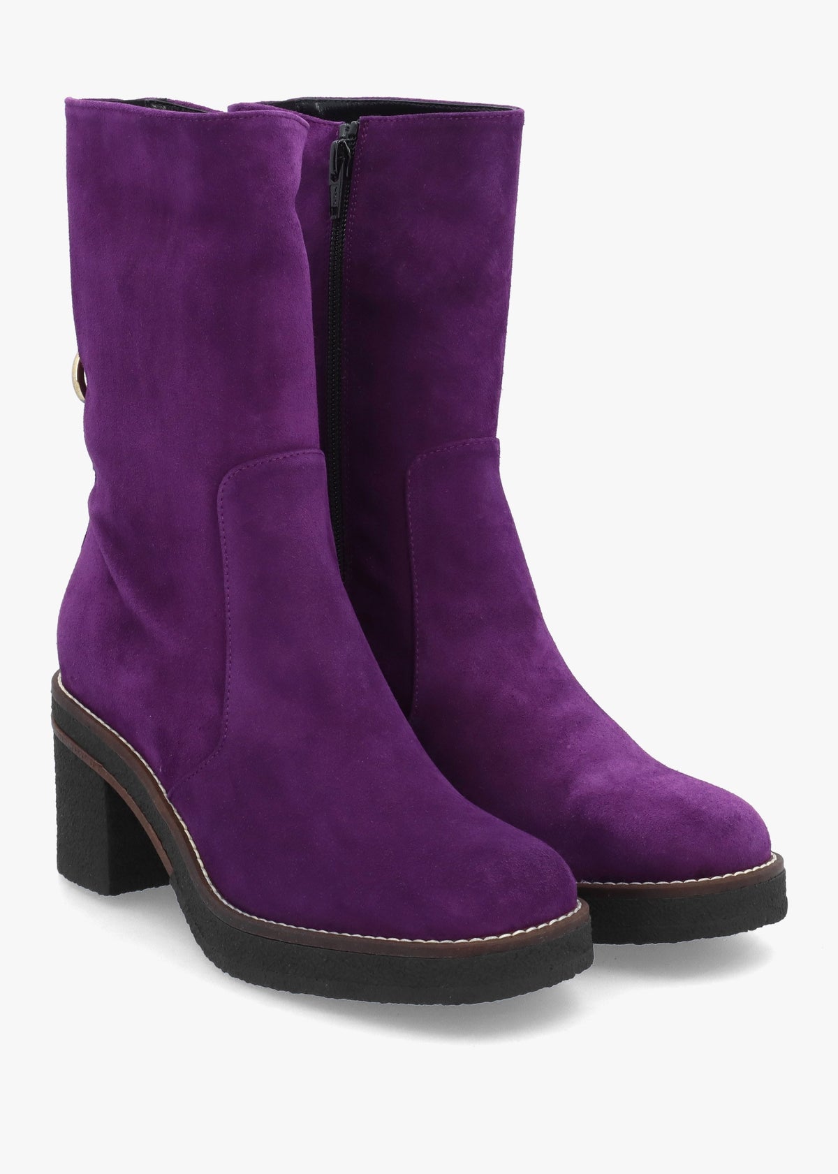Purple Suede Block Heel Calf Boots