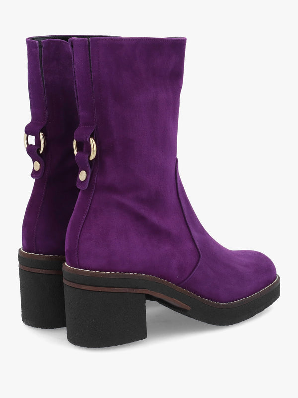 Purple Suede Block Heel Calf Boots