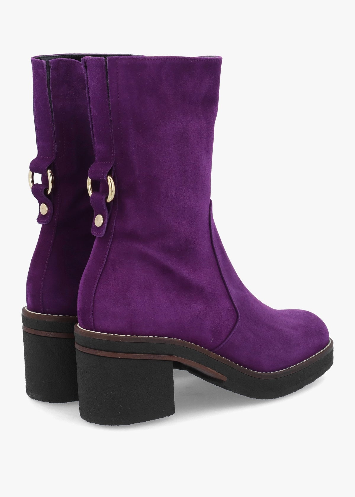 Purple Suede Block Heel Calf Boots