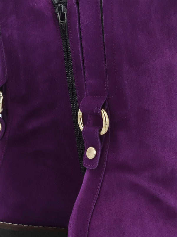Purple Suede Block Heel Calf Boots