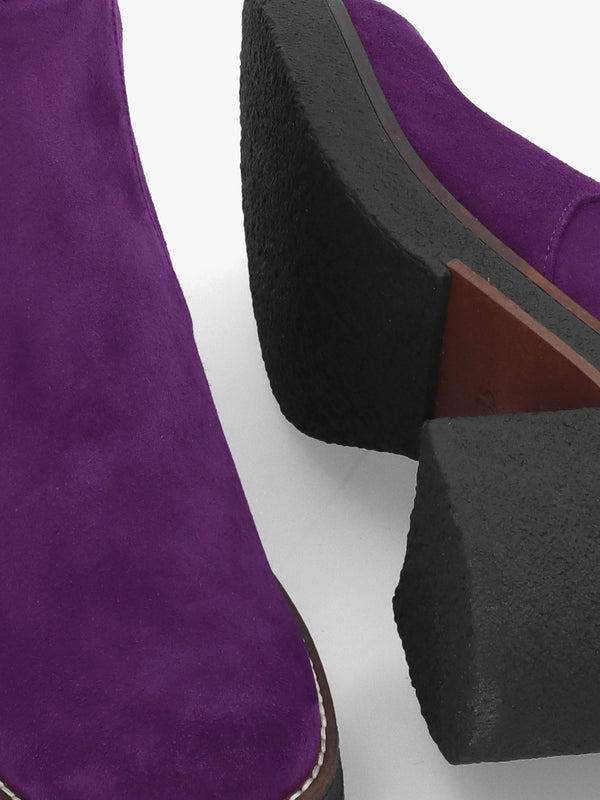 Purple Suede Block Heel Calf Boots