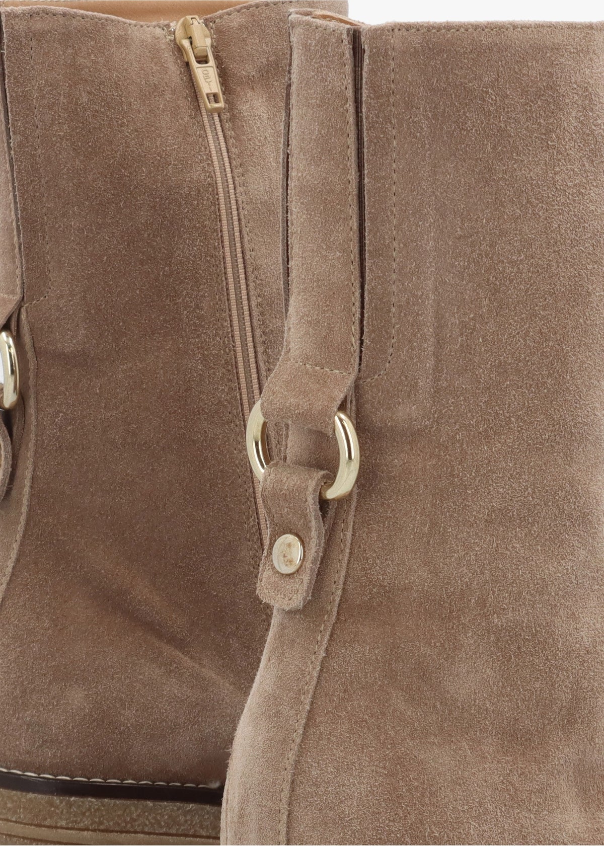 Beige Suede Block Heel Calf Boots
