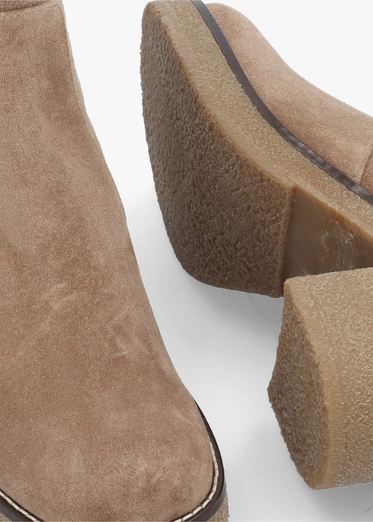 Beige Suede Block Heel Calf Boots