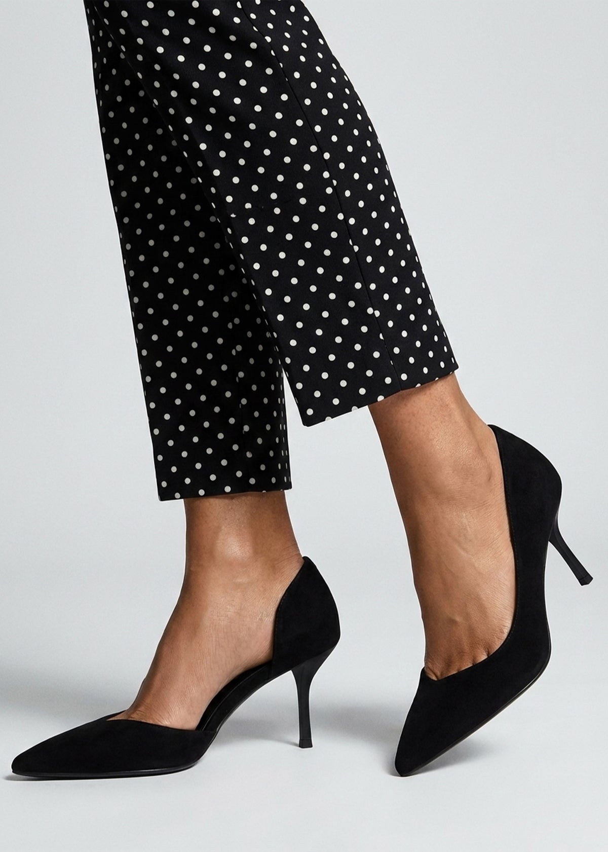 Emma D’Orsay Black Suede Mid Heel Court Shoes