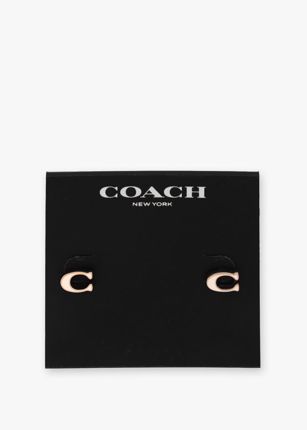 Enamel C Gold Stud Earrings