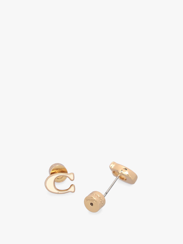 Enamel C Gold Stud Earrings