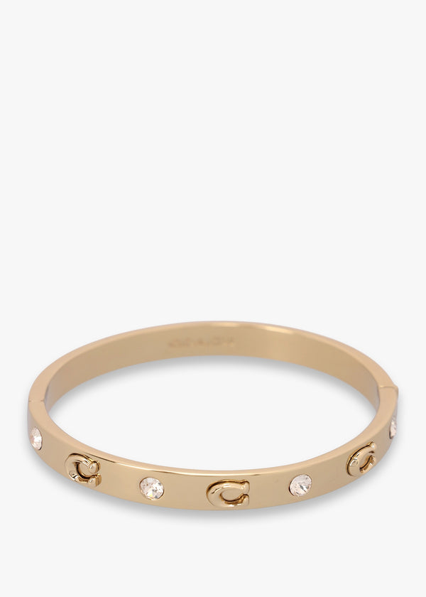Gold Logo Crystal Hinged Bangle