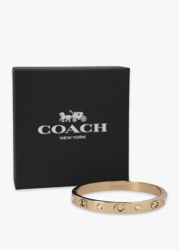 Gold Logo Crystal Hinged Bangle