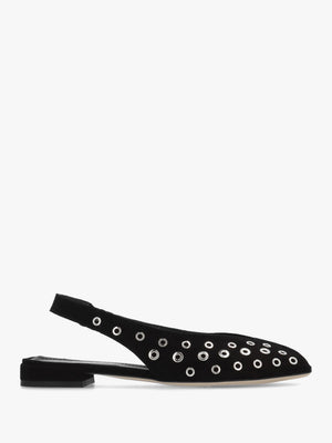 Nixi Black Suede Eyelet Square Toe Sling Backs