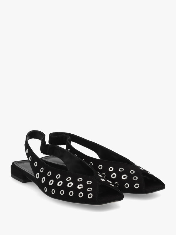 Nixi Black Suede Eyelet Square Toe Sling Backs