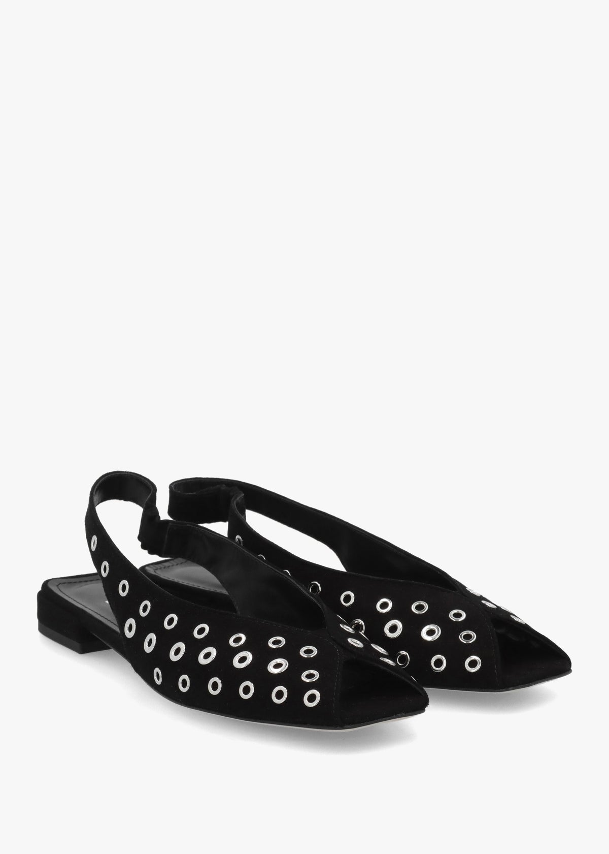 Nixi Black Suede Eyelet Square Toe Sling Backs