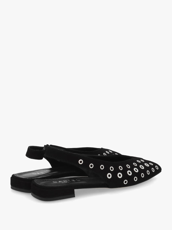 Nixi Black Suede Eyelet Square Toe Sling Backs