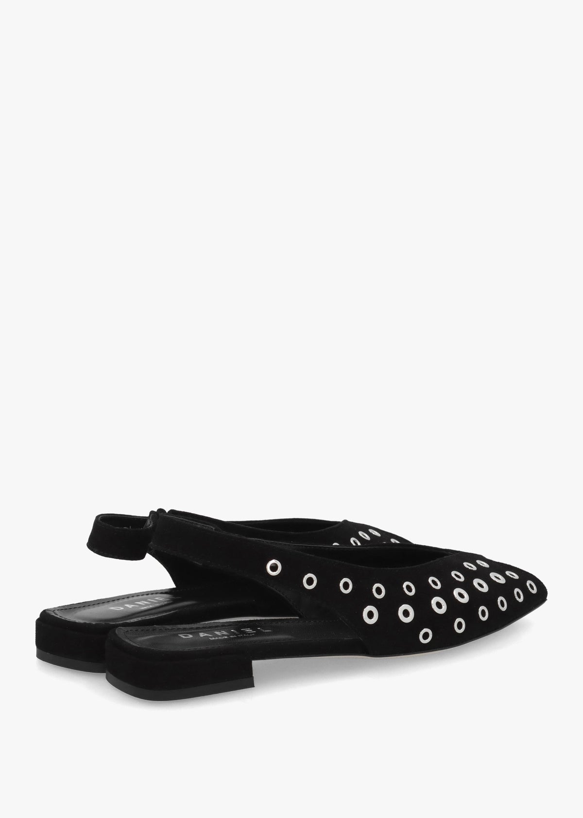 Nixi Black Suede Eyelet Square Toe Sling Backs