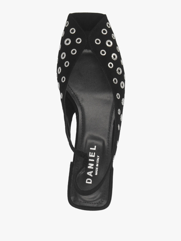 Nixi Black Suede Eyelet Square Toe Sling Backs