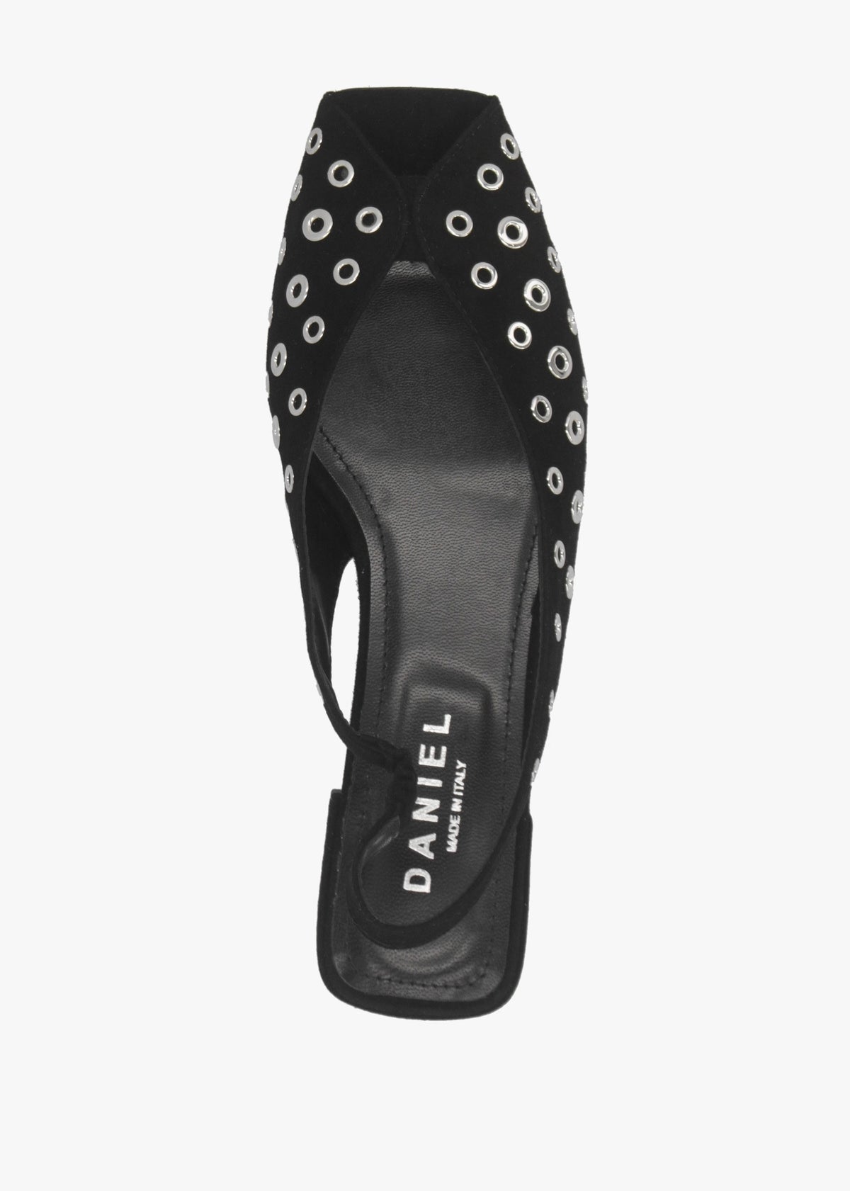 Nixi Black Suede Eyelet Square Toe Sling Backs