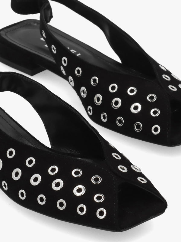 Nixi Black Suede Eyelet Square Toe Sling Backs