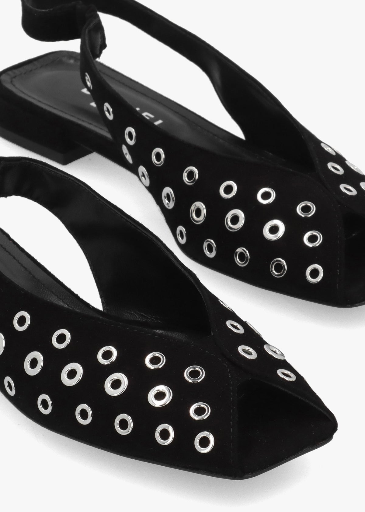 Nixi Black Suede Eyelet Square Toe Sling Backs