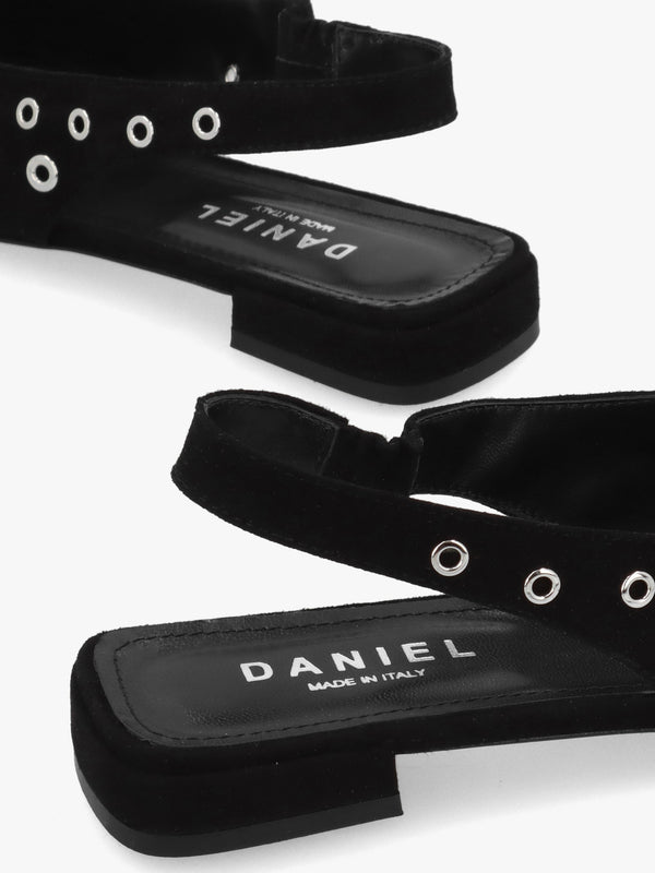 Nixi Black Suede Eyelet Square Toe Sling Backs