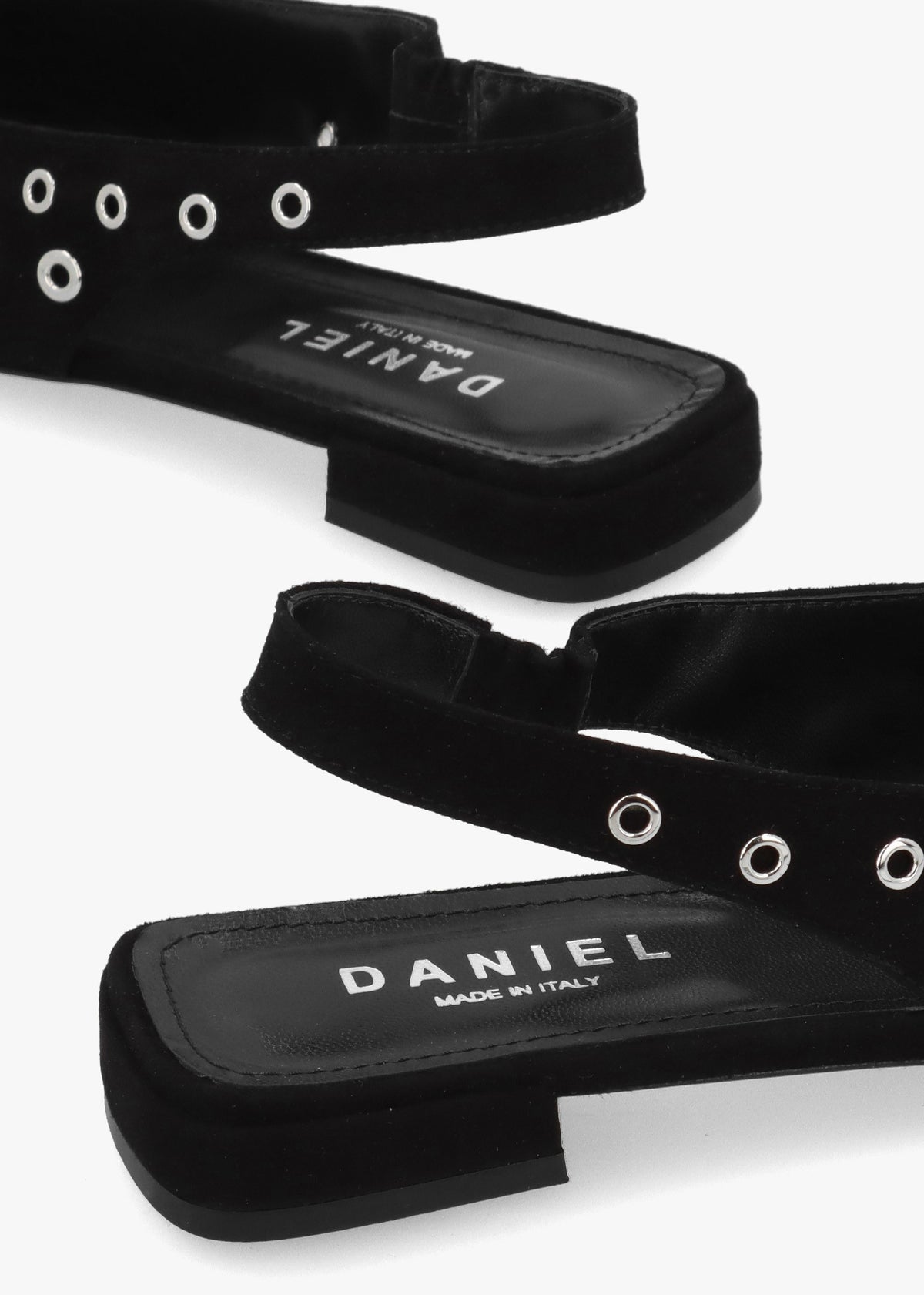 Nixi Black Suede Eyelet Square Toe Sling Backs