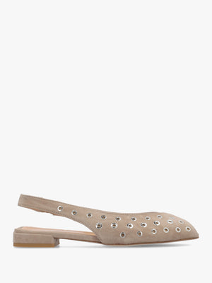 Nixi Beige Suede Eyelet Square Toe Sling Backs