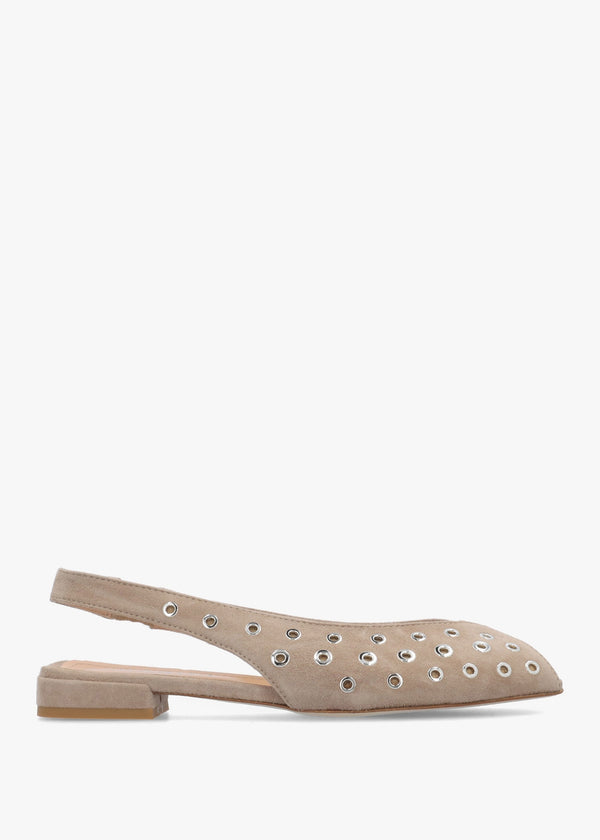 Nixi Beige Suede Eyelet Square Toe Sling Backs