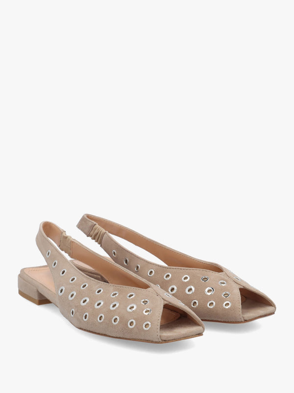 Nixi Beige Suede Eyelet Square Toe Sling Backs