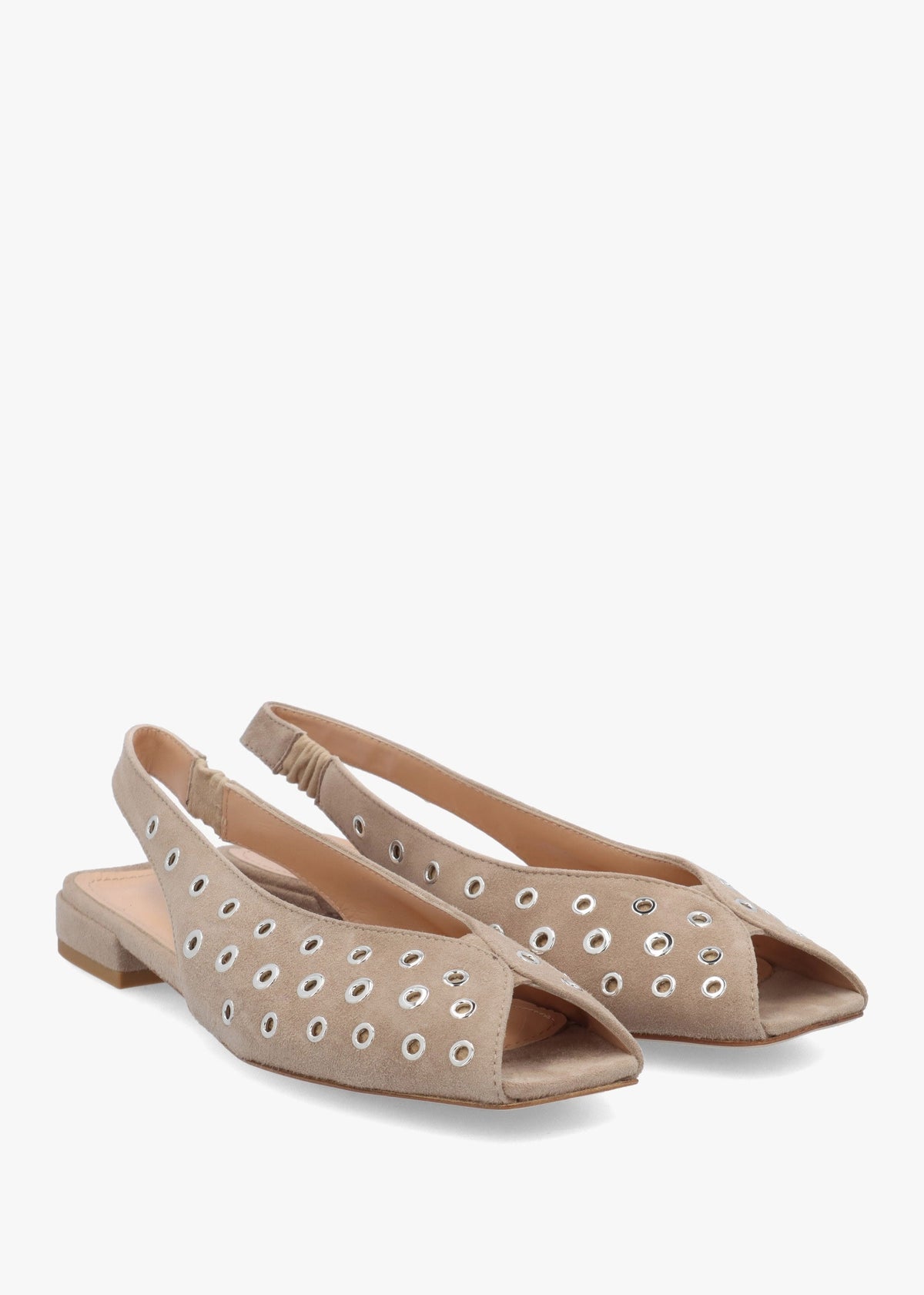 Nixi Beige Suede Eyelet Square Toe Sling Backs