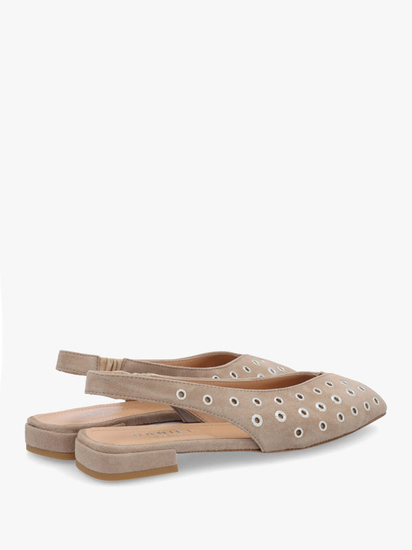 Nixi Beige Suede Eyelet Square Toe Sling Backs