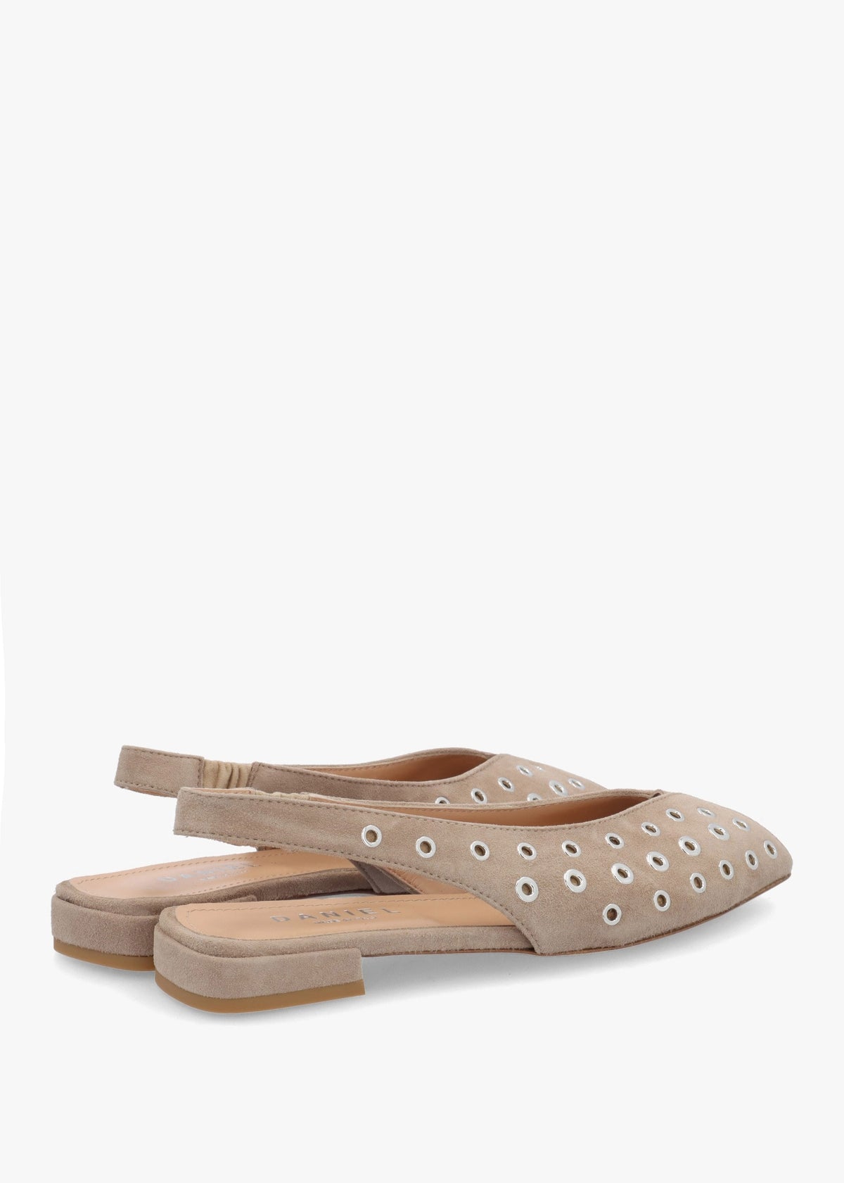 Nixi Beige Suede Eyelet Square Toe Sling Backs