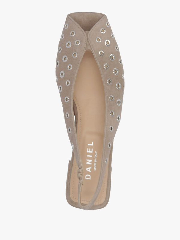 Nixi Beige Suede Eyelet Square Toe Sling Backs