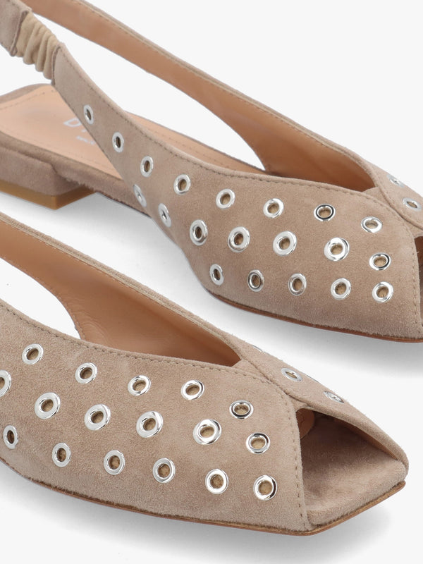 Nixi Beige Suede Eyelet Square Toe Sling Backs