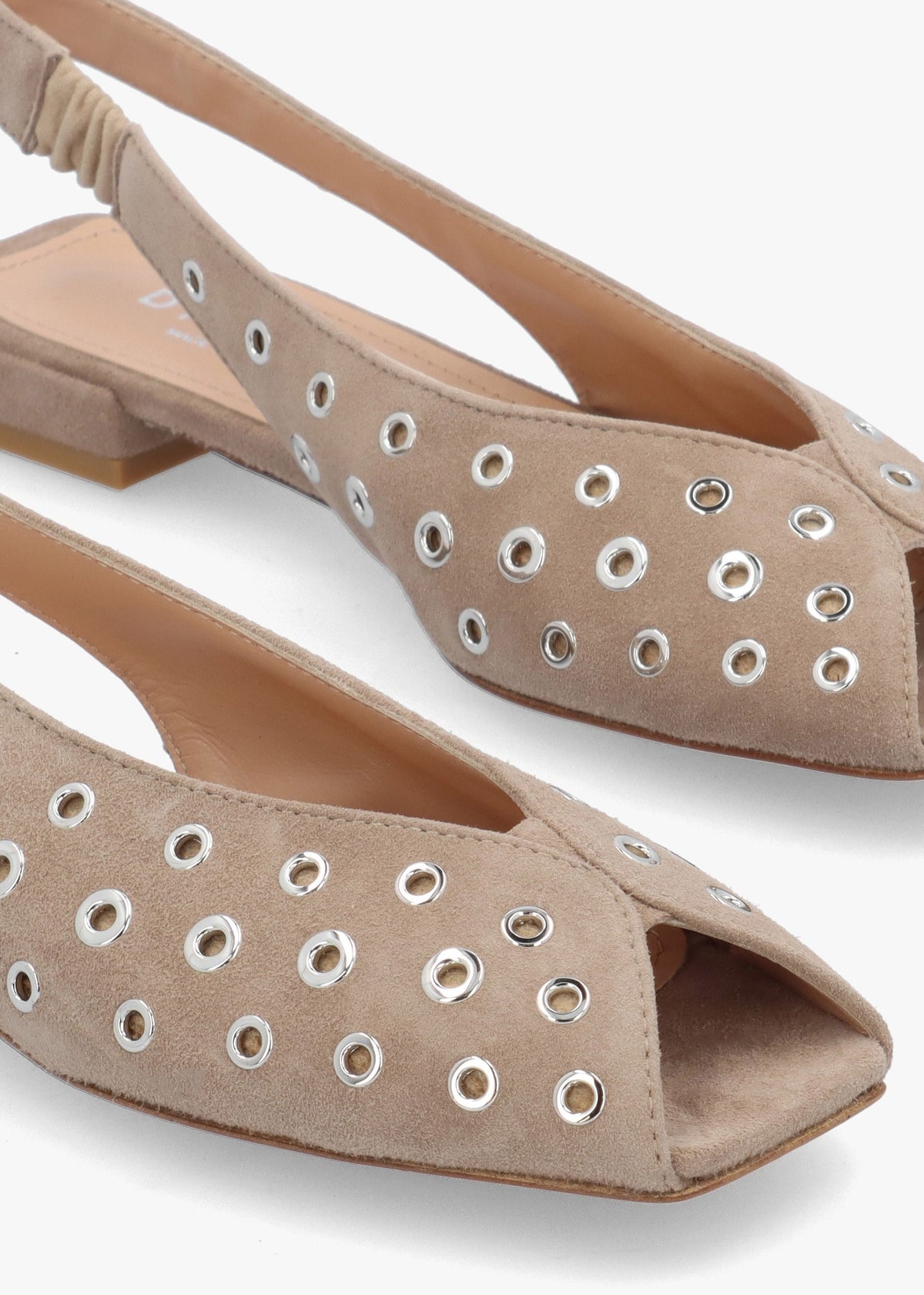 Nixi Beige Suede Eyelet Square Toe Sling Backs