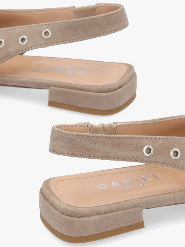 Nixi Beige Suede Eyelet Square Toe Sling Backs