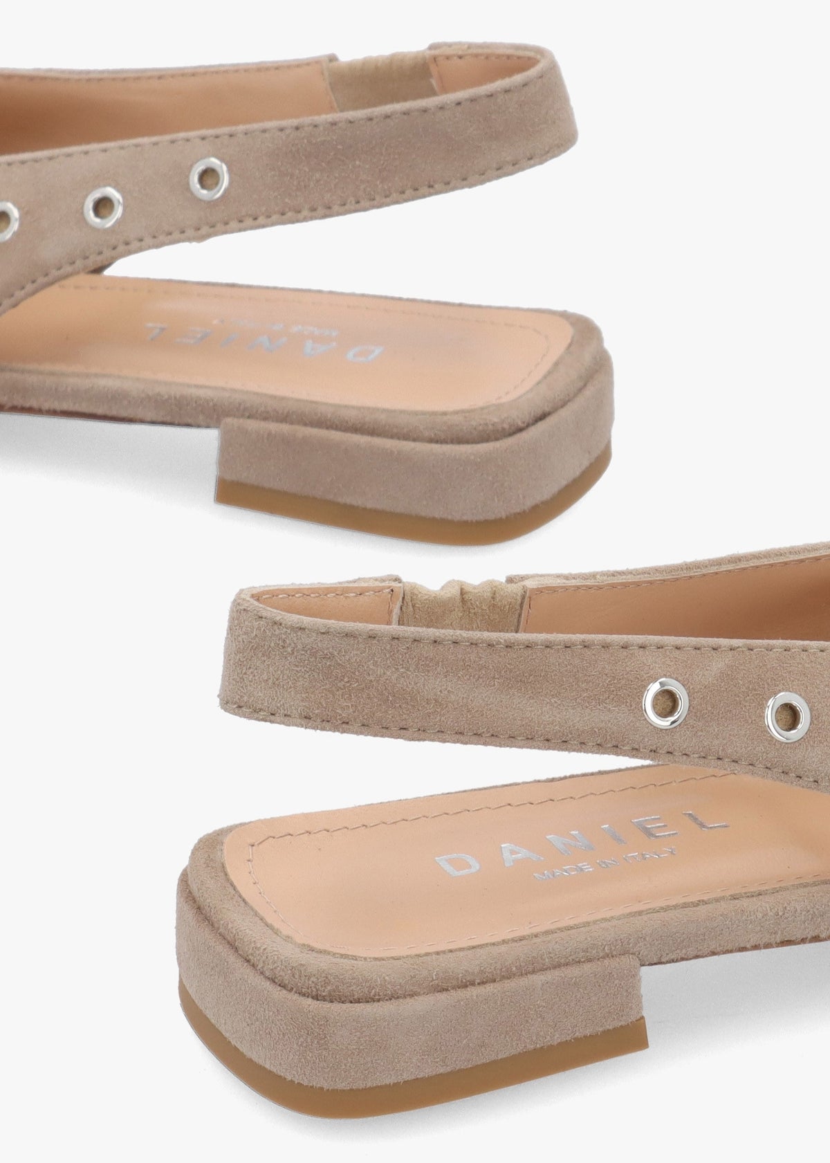 Nixi Beige Suede Eyelet Square Toe Sling Backs