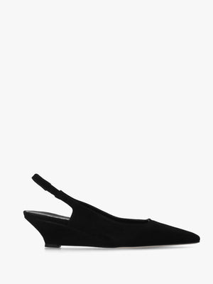 Nerys Black Suede Low Wedge Sling Backs