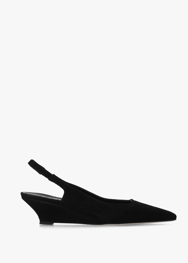 Nerys Black Suede Low Wedge Sling Backs
